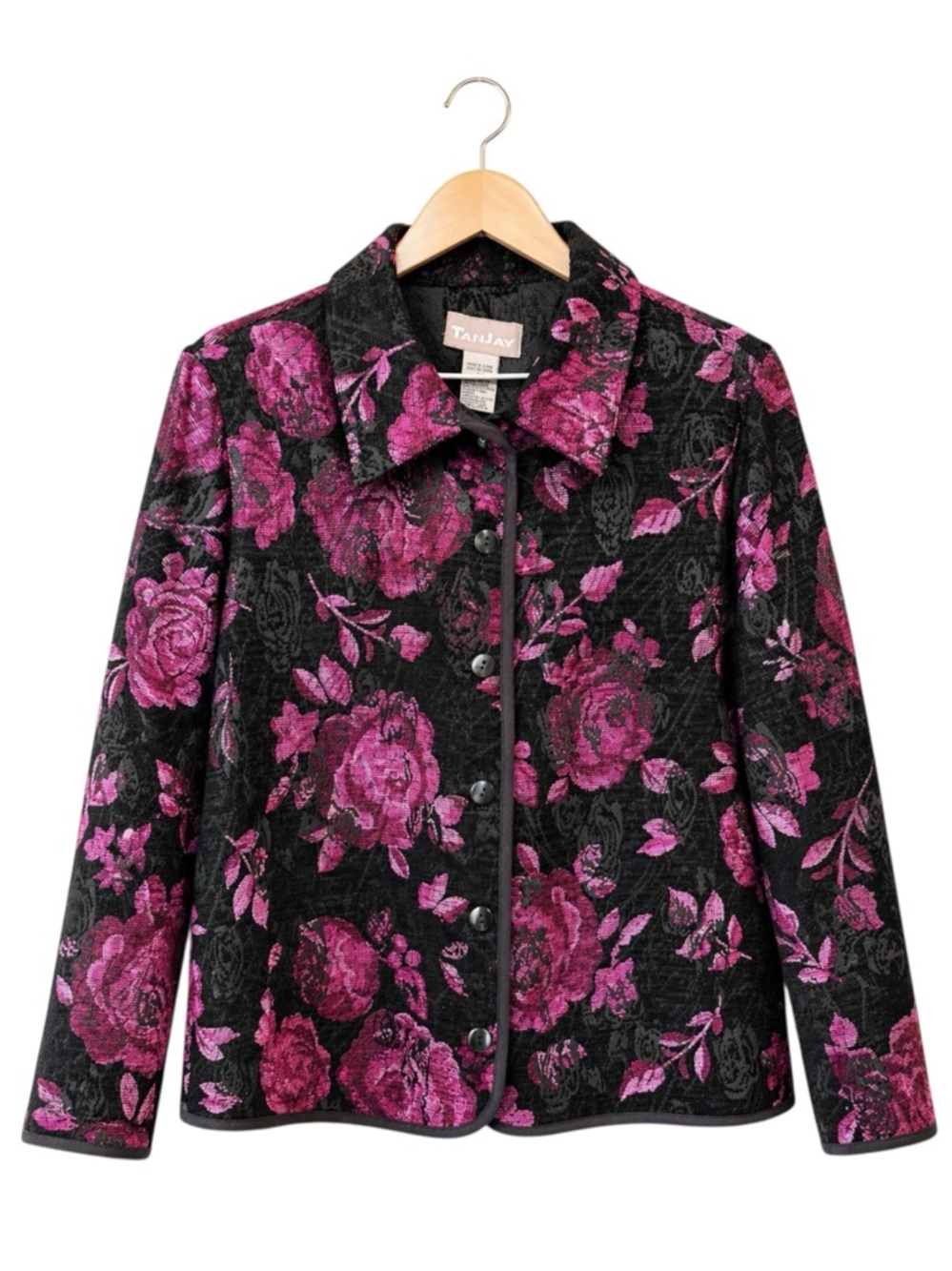 Vintage Womens Romantic Floral‎ Tapestry Blazer Jacket Size 12 Career Business